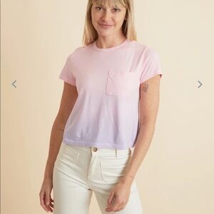 Marine Layer Pink ombre crop pocket tee small
